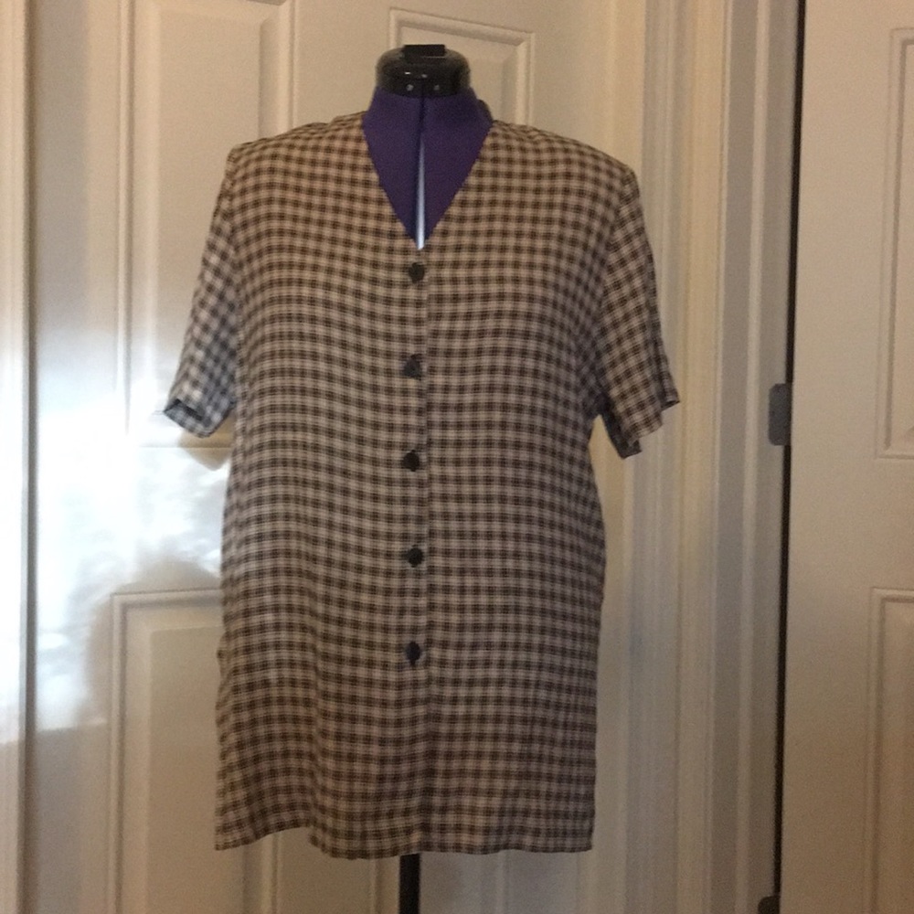 LAURA A. Tan & Black Patterned Blouse Size XL